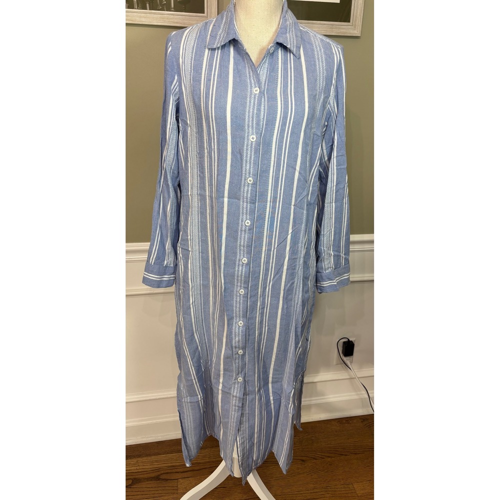 Tommy Bahama Blue White Striped Button Down Midi Shirt Dress Small SS500304